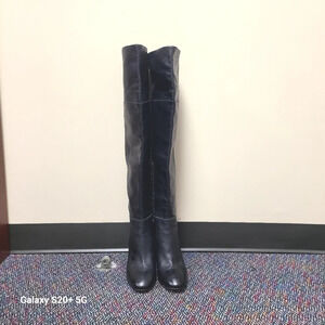 Lewit Renata Black Leather Over the Knee Boots Block Heel 40 EU $395